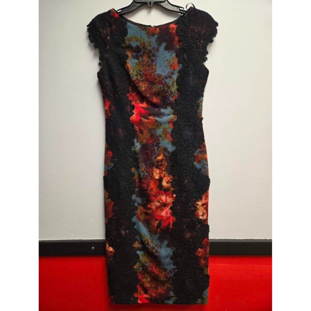 Maggy London Red Lace Sheath Dress 6 Wedding Guest Cocktail Party Bateau Neck